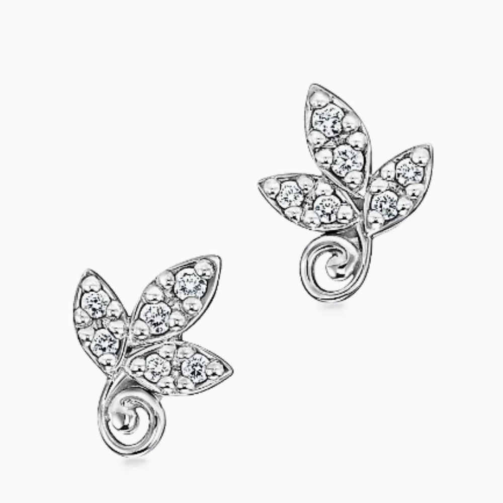 18K Tiffany & Co. Bridal Paloma Picasso WG Leaf Diamond Earrings 🎁 - Picture 1 of 7